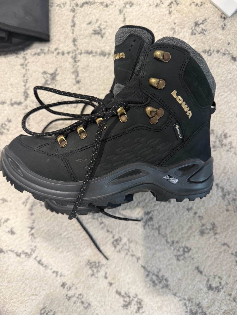 Like New Lowa Black Hiking Boots with Brass Hardware